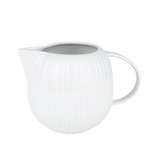 Porcelain Pitcher for Water, Juice or Milk with Embossed Striped Design - Dining Table or Kitchen Serving
