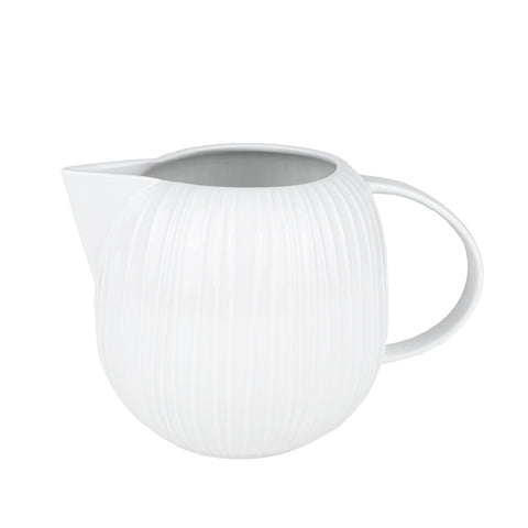 Porcelain Pitcher for Water, Juice or Milk with Embossed Striped Design - Dining Table or Kitchen Serving