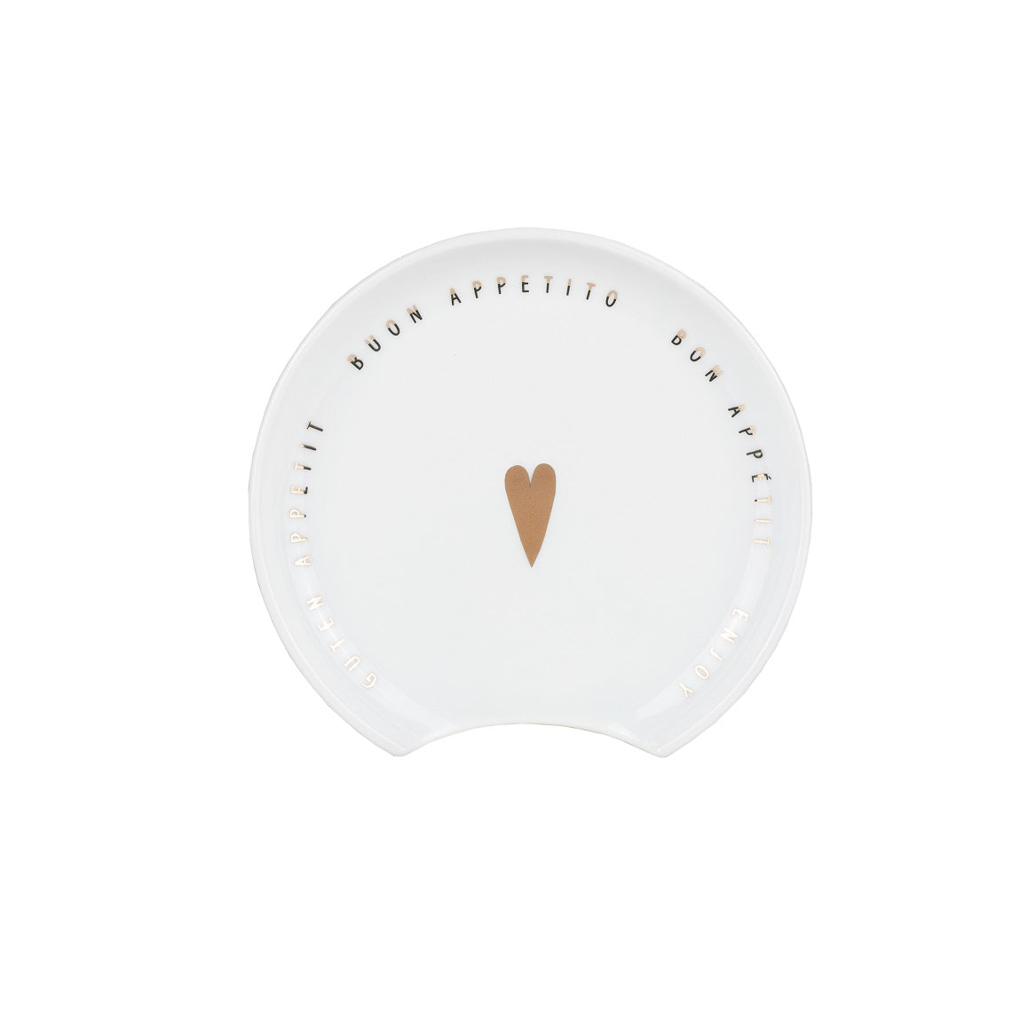 Porcelain Spoon Rest with Bon Appetit Lettering and Gold Heart Accent