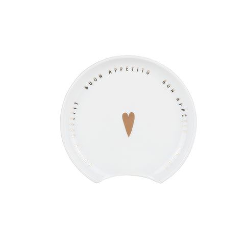 Porcelain Spoon Rest with Bon Appetit Lettering and Gold Heart Accent