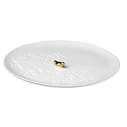 Porcelain Stories Decorative Flock of Birds Plate with Handcrafted Gold Bird Detail - Food Safe