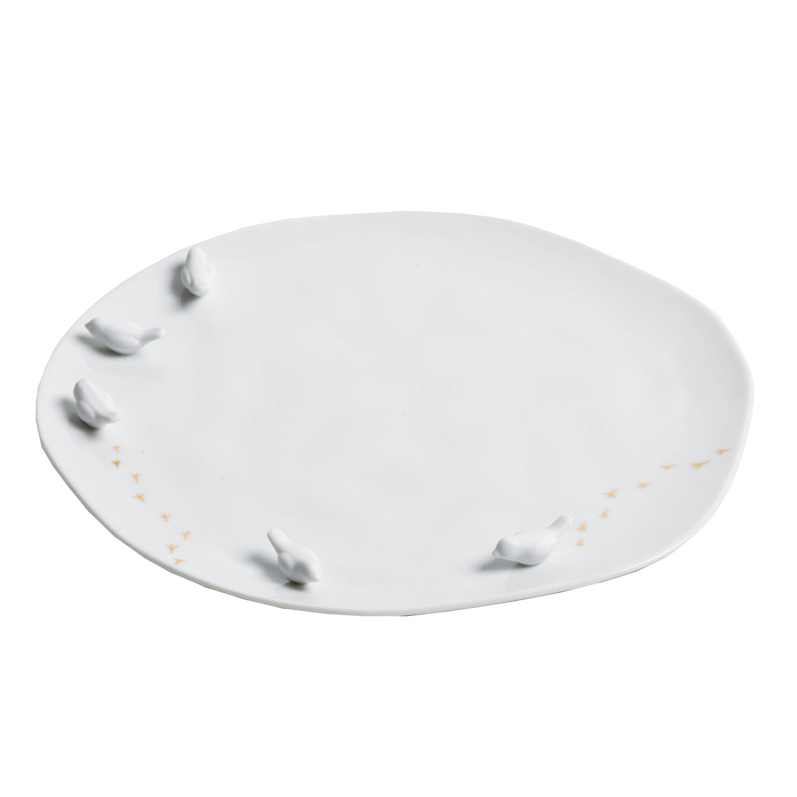 Porcelain Stories Decorative Plate with Handcrafted Gold Bird Detail - Food Safe