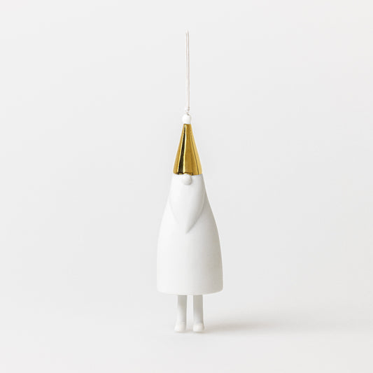 Porcelain Stories Santa Gnome Christmas Bell Ornament - White and  Gold Tree Ornament