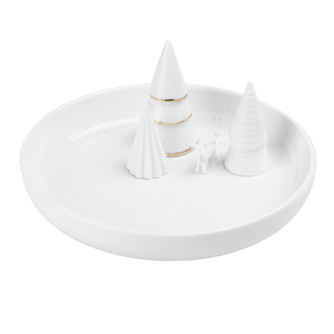 Porcelain Stories White Porcelain Decorative Holiday Serving Dish with Christmas Tree Forest 
