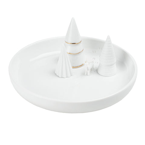 Porcelain Stories White Porcelain Decorative Holiday Serving Dish with Christmas Tree Forest 