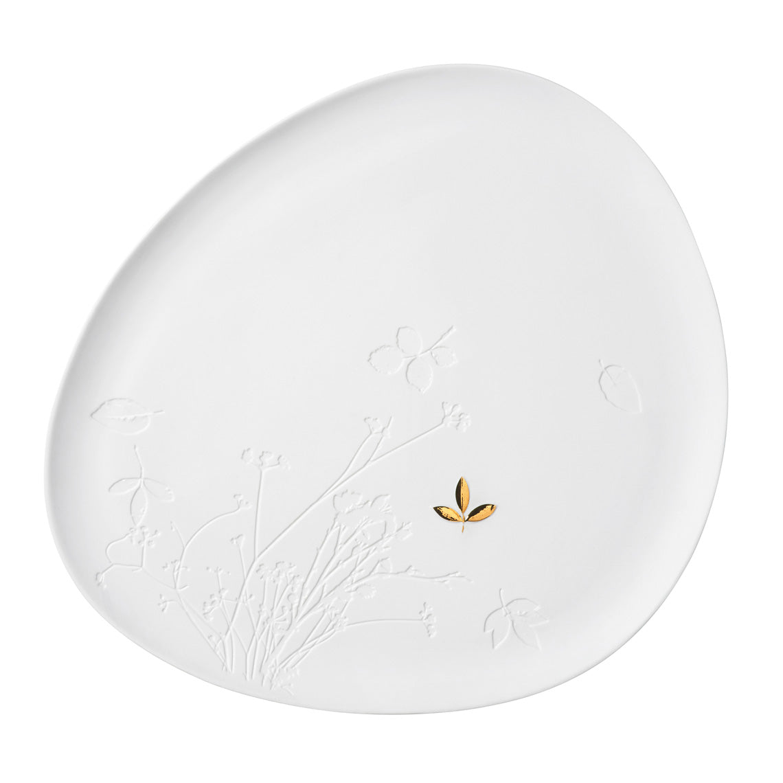 Porcelain Stories White Porcelain Decorative Tray with Gold Leaf Accent - Handcrafted and Food Safe