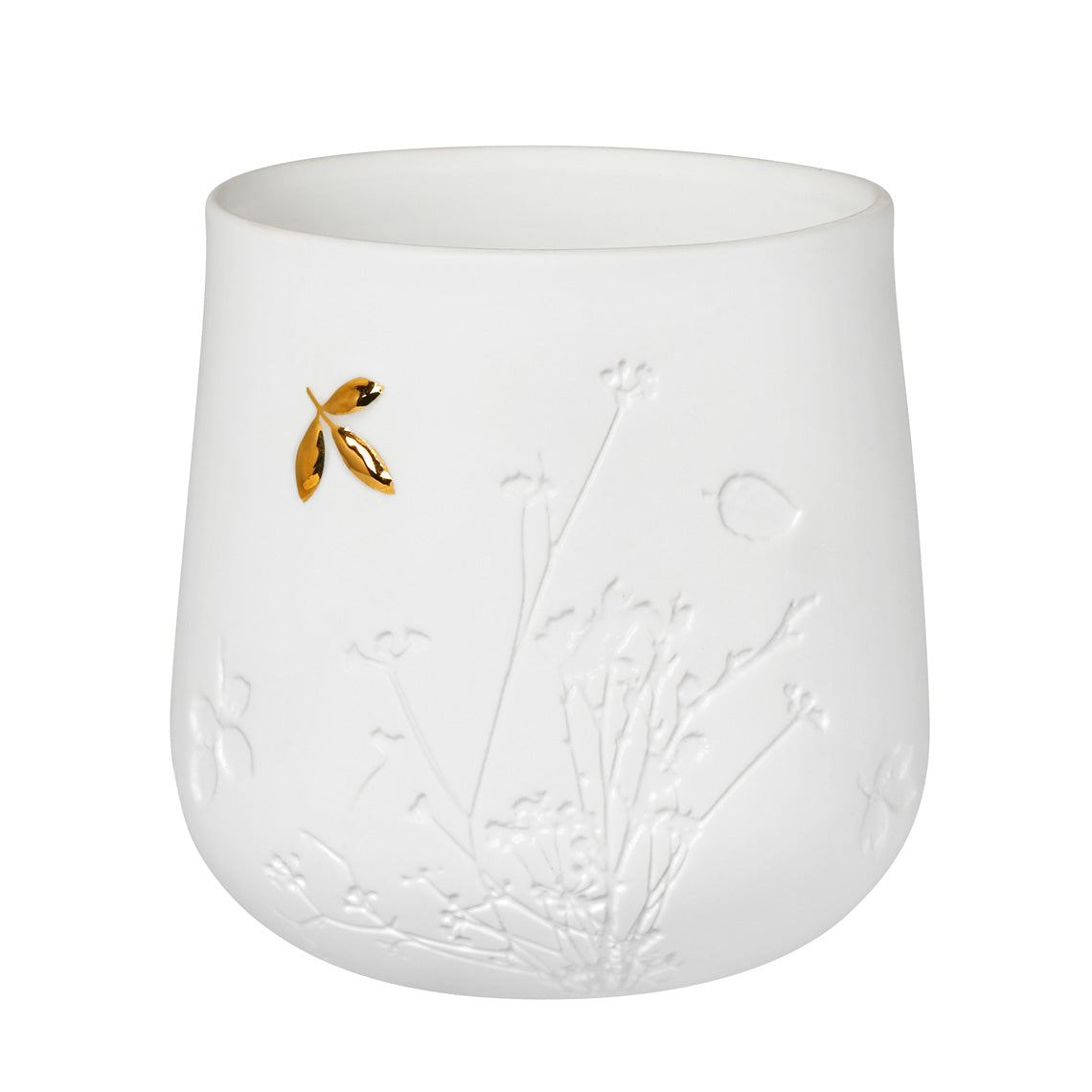Porcelain Stories White Porcelain Tealight Candle Holder with Gold Leaf Accent - Handcrafted Catchall Dish