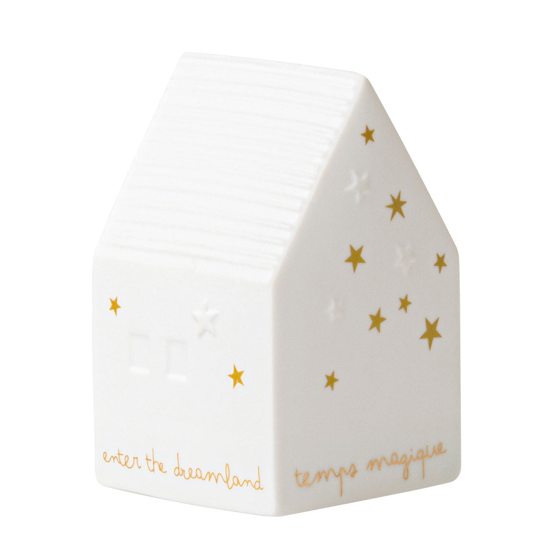 Porcelain Village House LED Lamp Light - Enter The Dreamland - White with Gold Accents