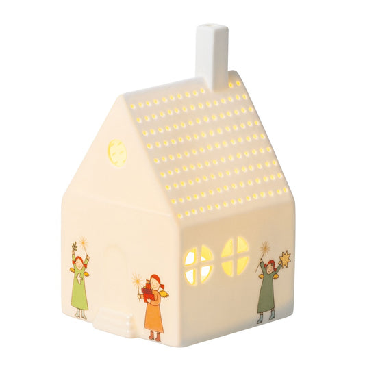 Porcelain Village House LED Lamp Light - Heavenly Sisters - White with Colorful Angel Graphics