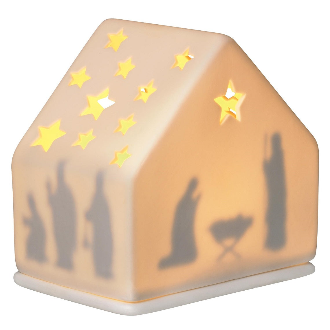 Porcelain Village House Tealight Holder with Christmas Nativity Silhouette