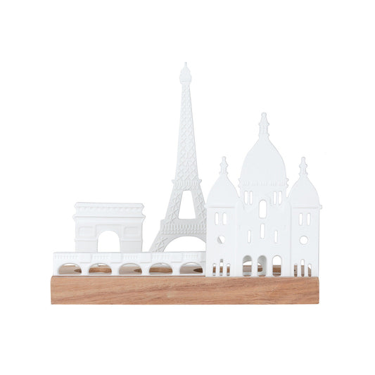 Porcelain and Acacia Wood Paris Skyline Tealight Holder Decoration