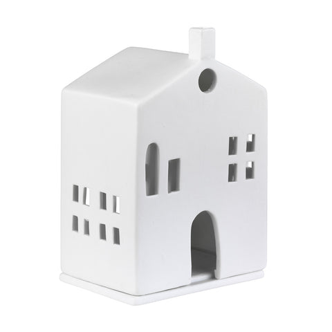 Porcelain Holiday Village House Tealight Holder - Gothic Style Arched Door - Minimalist