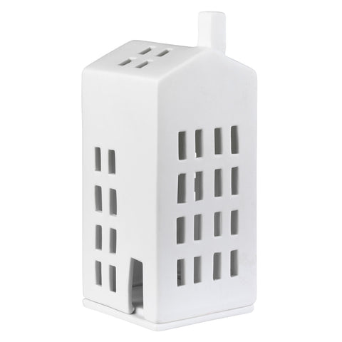 Porcelain Holiday Village House Tealight Holder with Small Windows - Minimalist