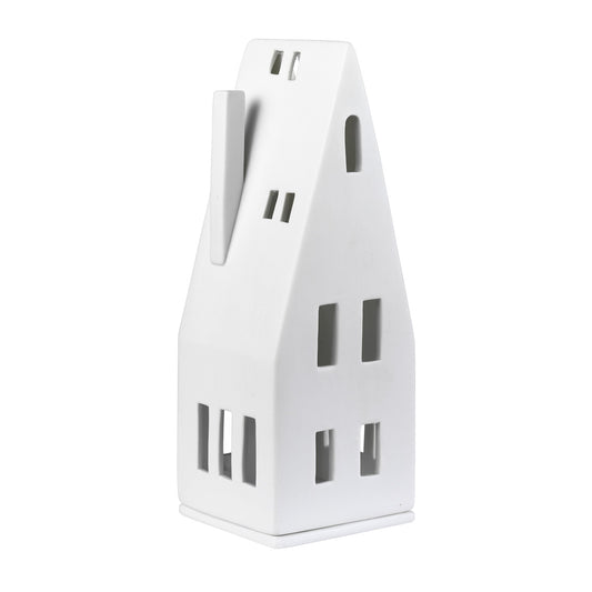 Porcelain Holiday Village House Tealight Holder - House with Steep Roof - Minimalist
