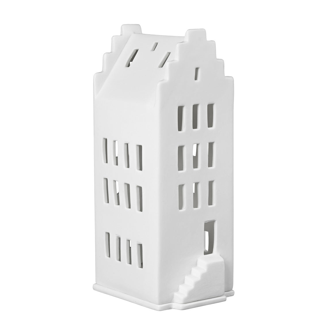 Porcelain Holiday Village House Tealight Holder with Stepped Gable Roof - Handcrafted