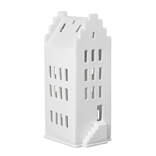 Porcelain Holiday Village House Tealight Holder with Stepped Gable Roof - Handcrafted