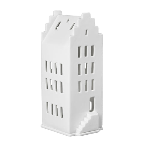 Porcelain Holiday Village House Tealight Holder with Stepped Gable Roof - Handcrafted