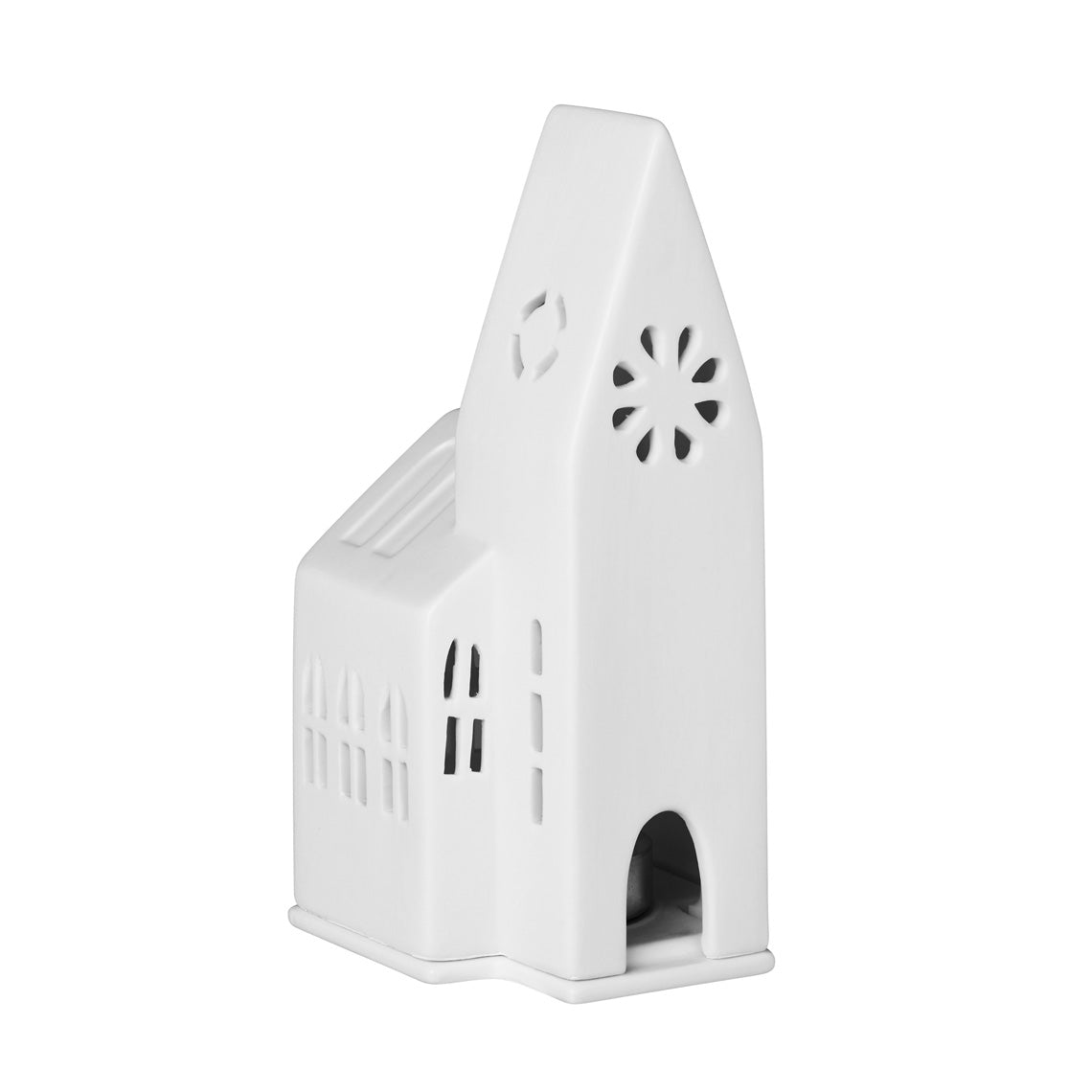 Porcelain Village House Church Tealight Holder - Minimalist