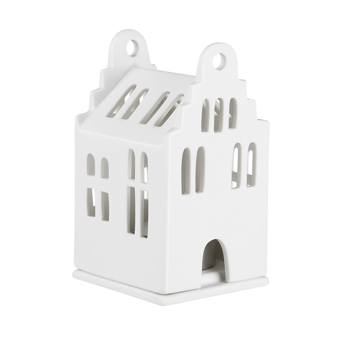Porcelain Holiday Village House Tealight Holder - Small House with Stepped Gable Roof - Handmade