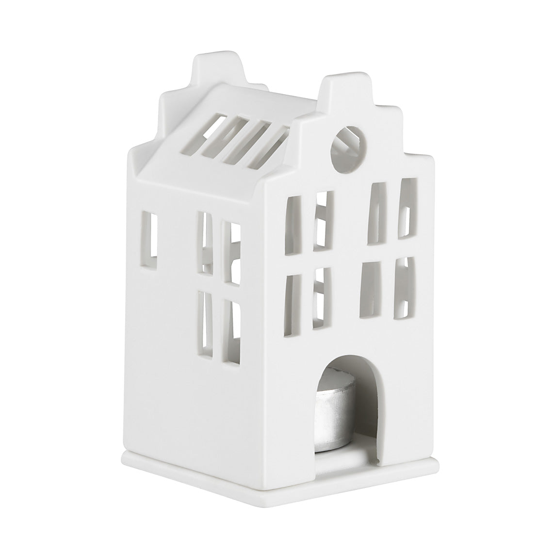 Porcelain Holiday Village house Tealight Holder - Townhouse with Stepped Gable Roof - Handcrafted