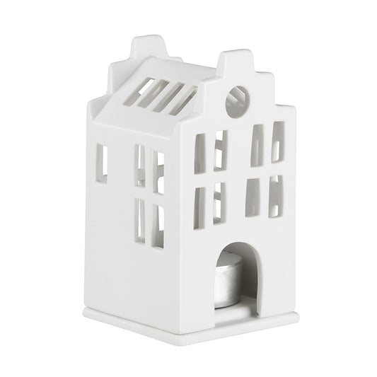 Porcelain Holiday Village house Tealight Holder - Townhouse with Stepped Gable Roof - Handcrafted