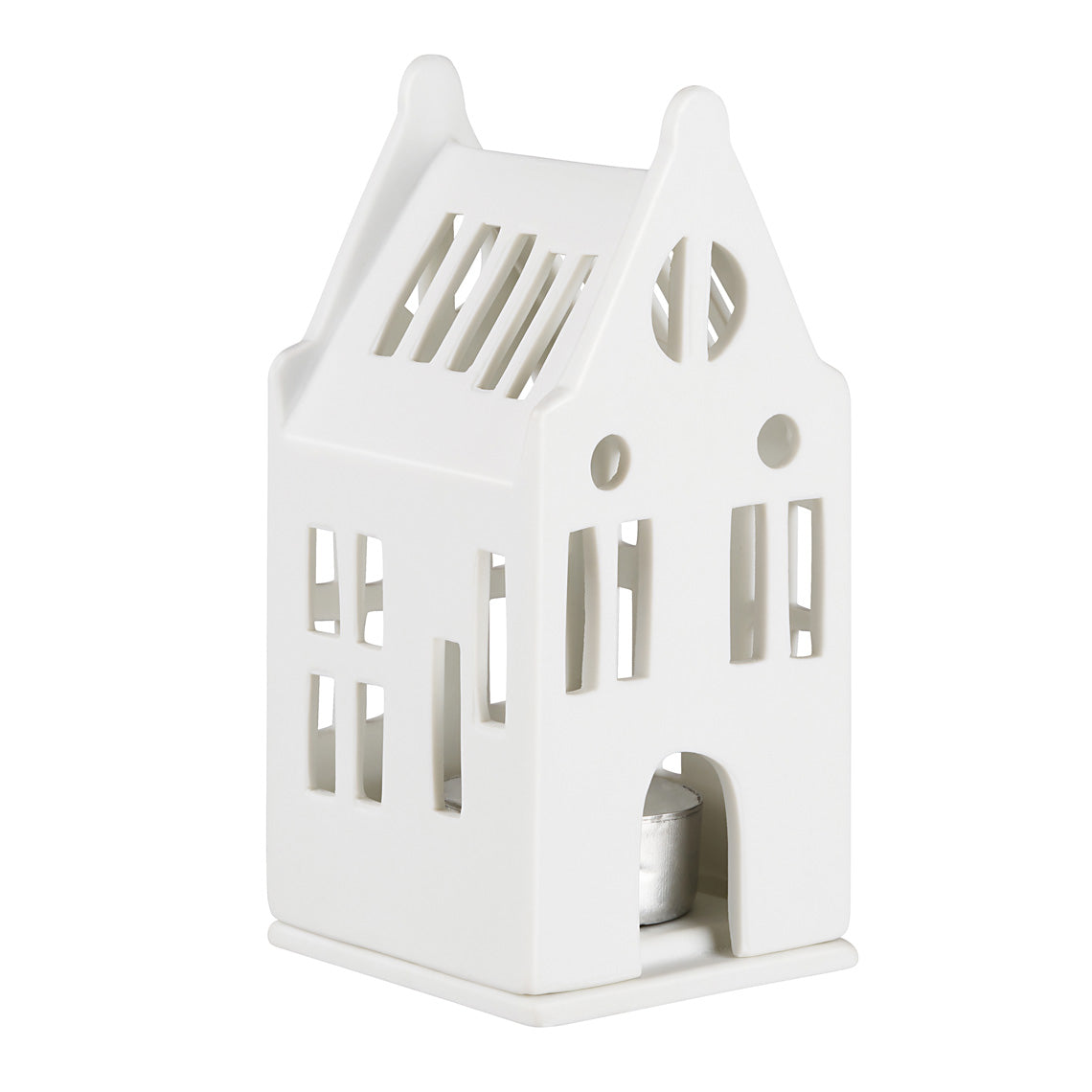 Porcelain Holiday Village House Tealight Holder - Manor House with Stepped Gable Roof - Handmade