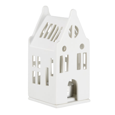 Porcelain Holiday Village House Tealight Holder - Manor House with Stepped Gable Roof - Handmade