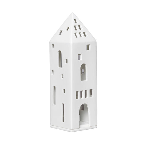 Porcelain Holiday Village house Tealight Holder - Tower with Hipped Roof - Minimalist