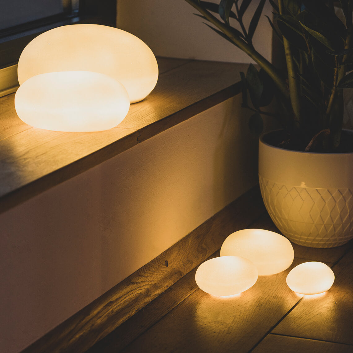 Light Pearstone Light Pebbles - Set of 3 - Matte Porcelain with LED Light – rader USA