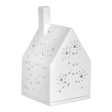 Scandinavian Village House Tealight Holder with Flower Design - White Porcelain - Minimalist
