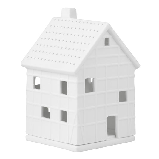Porcelain Holiday Village House Tealight Holder - Half Timbered European Architecture