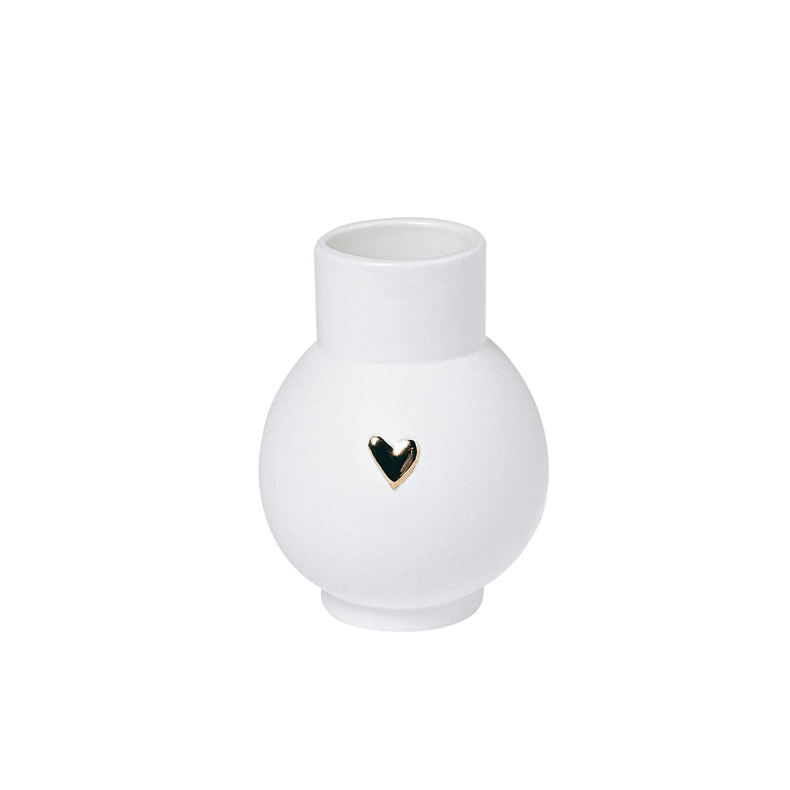 R17714 White porcelain vase with a gold heart design on a white background