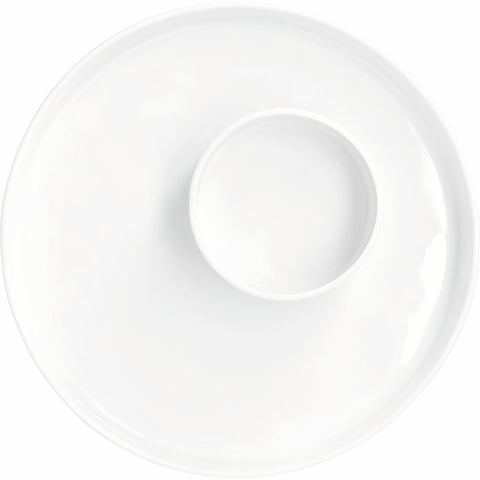 White serving dish shown from the top view on a white background