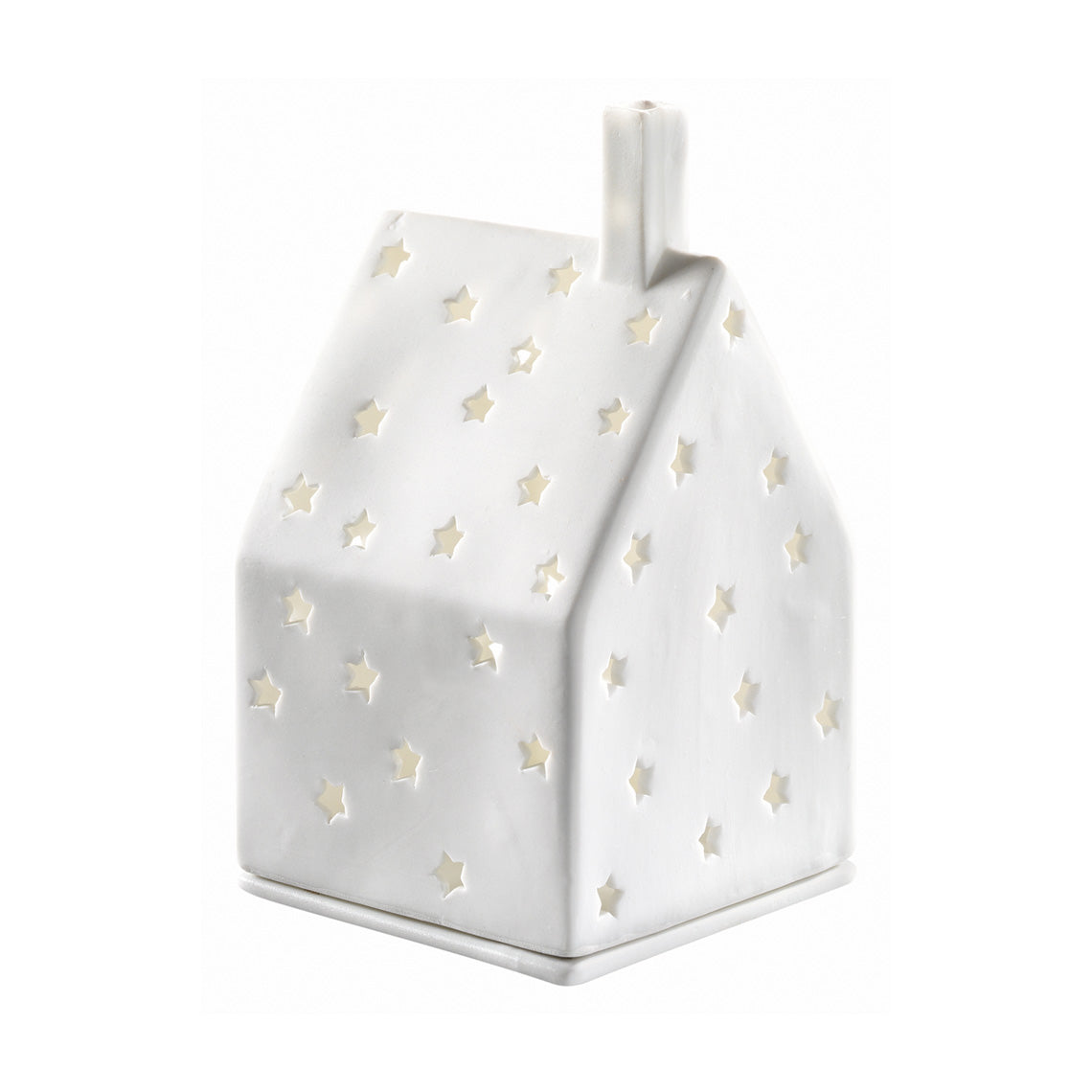 Mini Porcelain Villag eHouse Tealight Holder with Star Cutouts - Minimalist