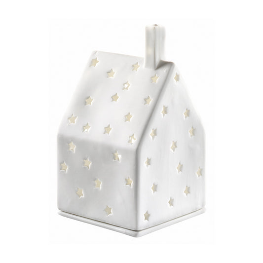 Mini Porcelain Villag eHouse Tealight Holder with Star Cutouts - Minimalist