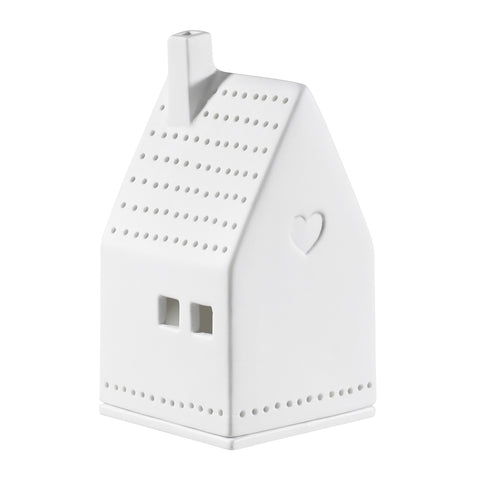 Mini Porcelain Holiday Village House tealight Holder with Heart Design - Minimalist