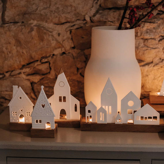 Porcelain & Acacia Village Tealight - City Lifestyle Image