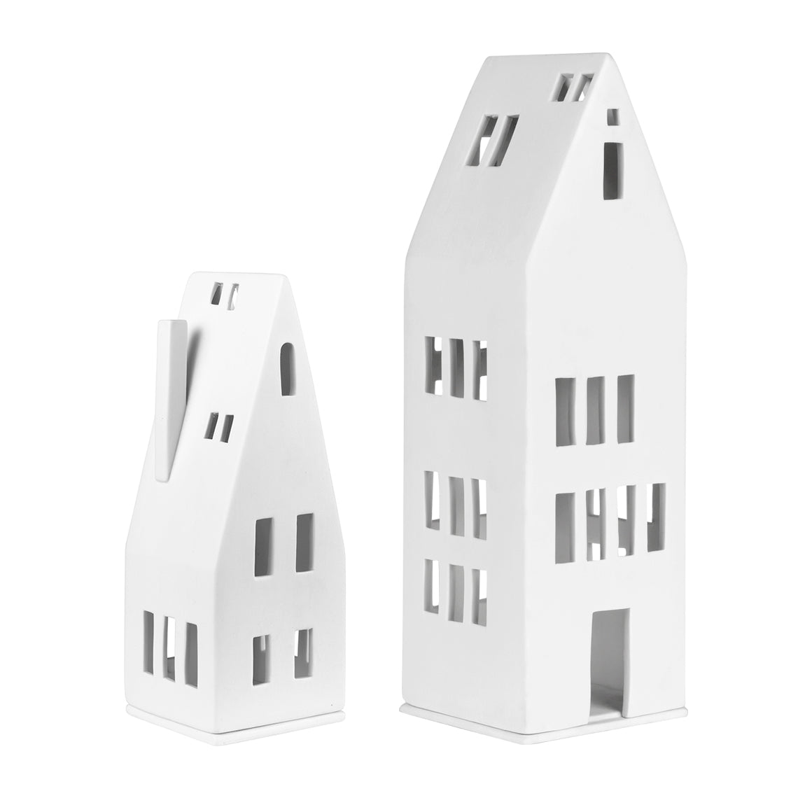 Porcelain Minimalist Holiday Village House Tealight Holder Set - White Porcelain - 2 Pieces