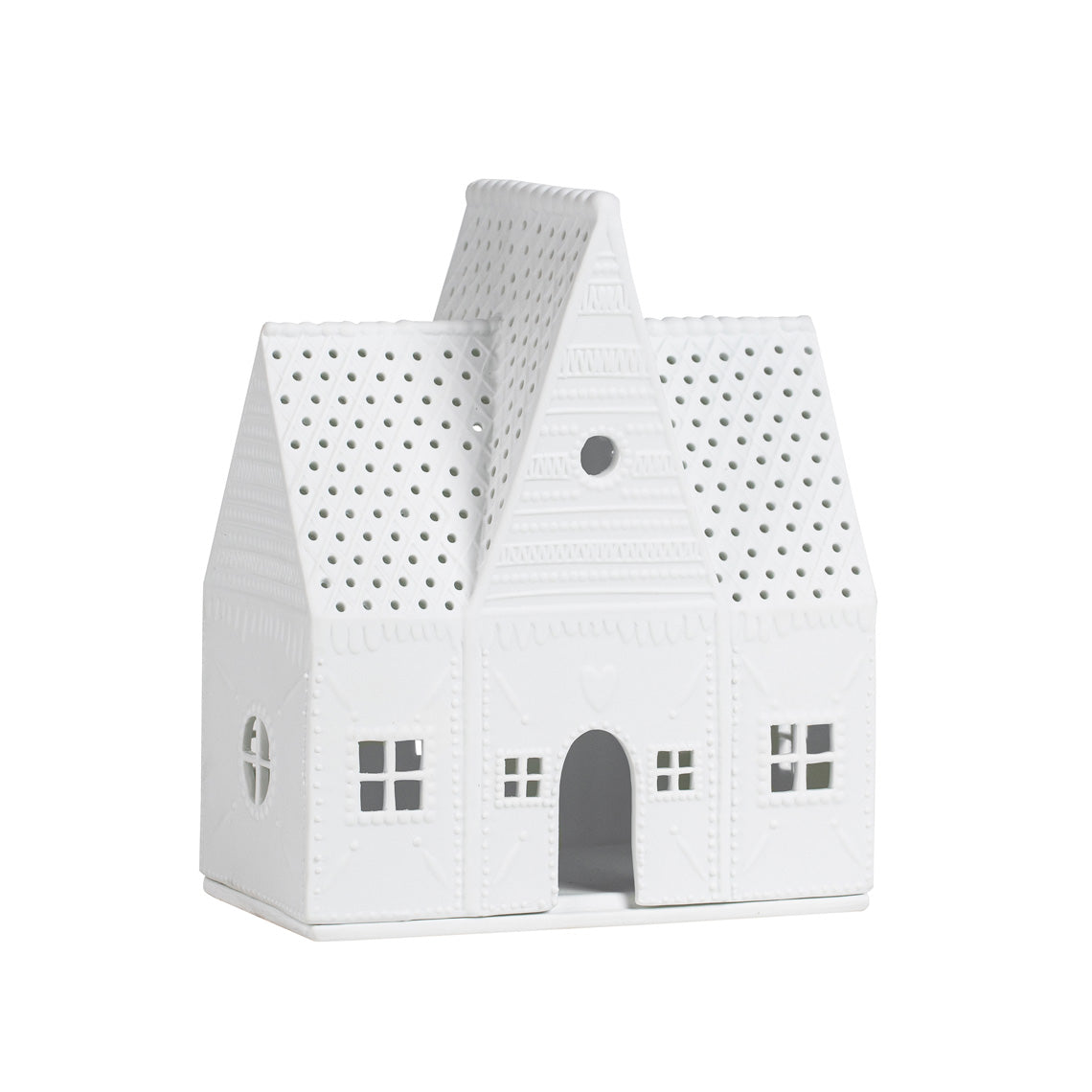 Gingerbread Christmas Large Village House Tealight Holder - White Porcelain - Handcrafted