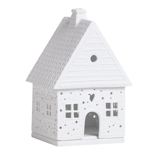 Gingerbread Christmas Village house Tealight Holder - White Porcelain - Minimalist