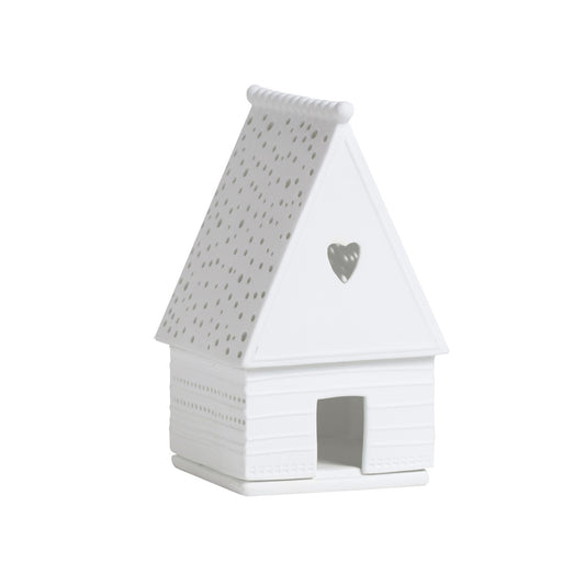 Gingerbread Christmas Village house Tealight Holder with Heart - White Porcelain - Handmade