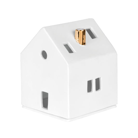 Porcelain Holiday Village House Tealight Holder with Gold Chimney - Minimalist