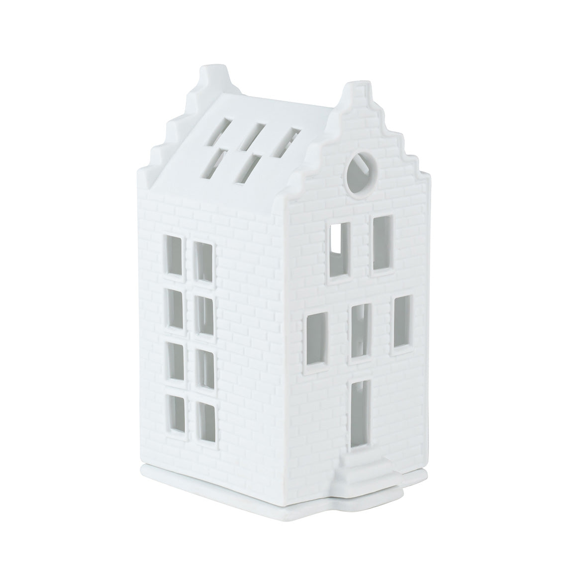 Porcelain Holiday Village House Tealight Holder - Brick with Stepped Gable Roof - Minimalist