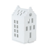 Porcelain Holiday Village House Tealight Holder - Brick with Stepped Gable Roof - Minimalist