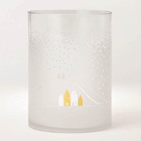 Snowy Day Landscape Frosted Glass Candle Holder R92303