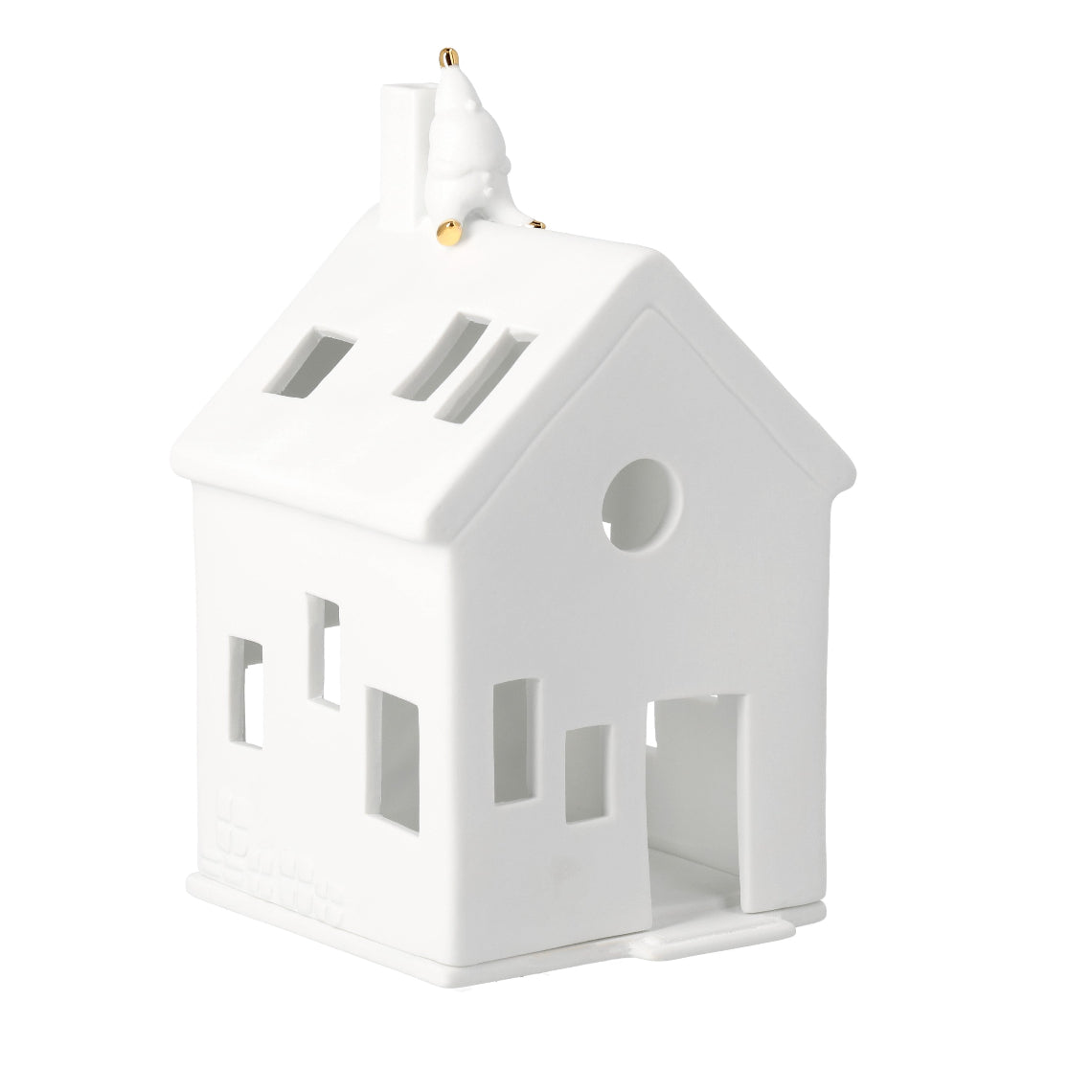 Santa Claus Christmas Village House Tealight Holder - White Porcelain - Handcrafted