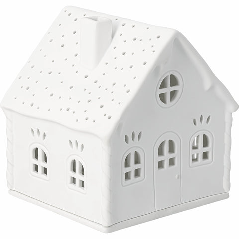 Porcelain Holiday Village House Tealight Holder Nordic Cottage Design - Handcrafted