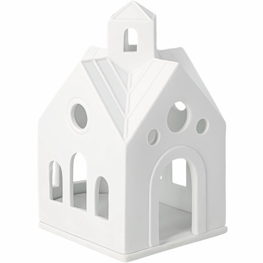 Porcelain Village house Mountain Chapel Tealight Holder with Belfry - Minimalist