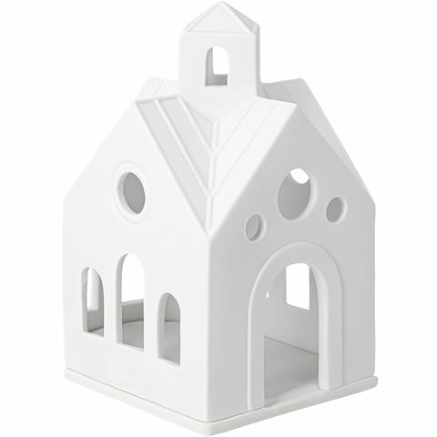 Porcelain Village house Mountain Chapel Tealight Holder with Belfry - Minimalist
