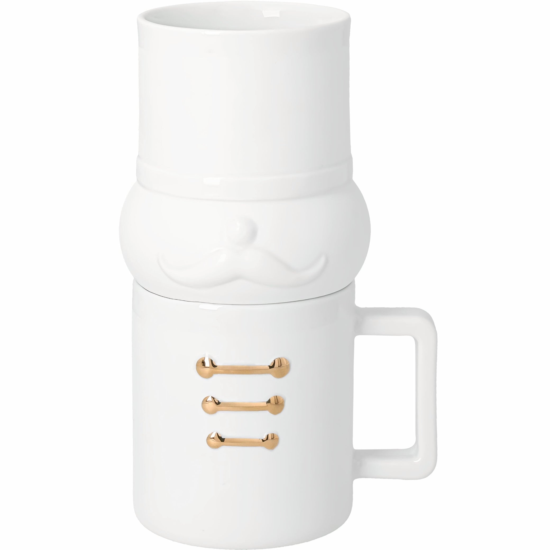 R93042 Nutcracker mug and treat Linus set on white background with gold detail. 